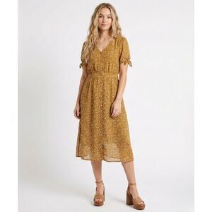 Piper & Scoot Floral Midi Dress Small Mustard Yellow Boho Cottagecore Modest